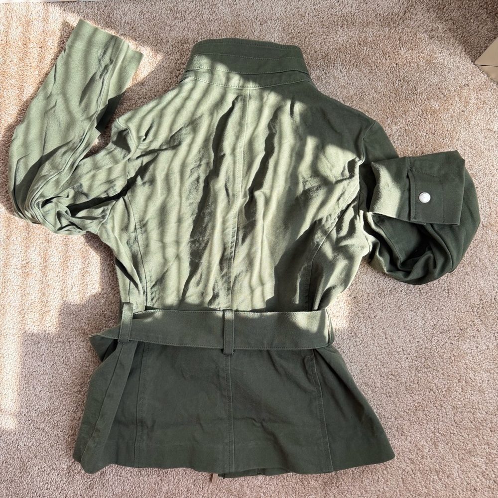 Jones New York Green Utility Jacket Size Small | Belted Military Zip Front - Picture 4 of 5